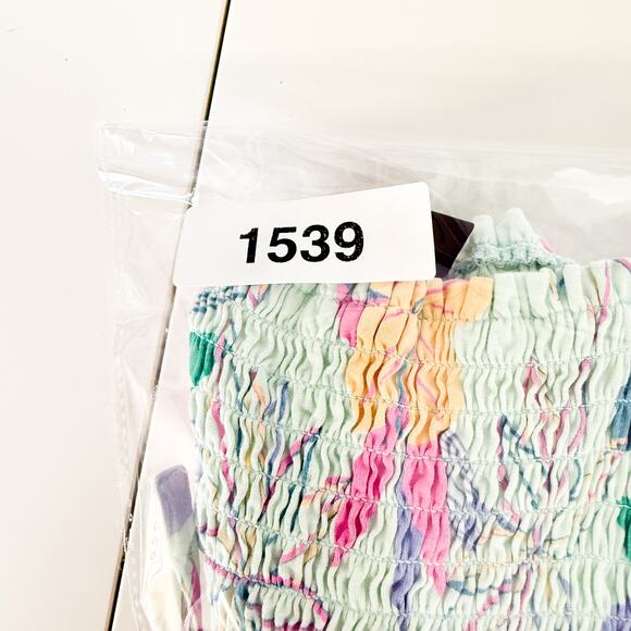 Tea Collection Romper Floral Shirred Blue Pink - Girls Size 12 - Picture 8 of 8